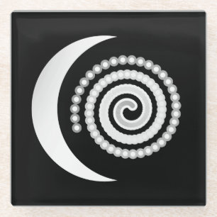 Silver Moon Spiral op zwart Glazen Onderzetter