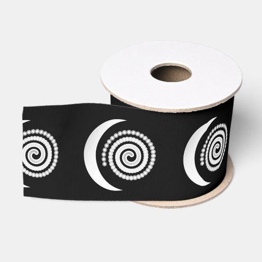 Silver Moon Spiral op zwart Grosgrain Lint (Spoel)