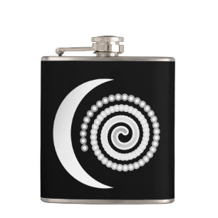 Silver Moon Spiral op zwart Heupfles