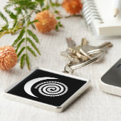 Silver Moon Spiral op zwart Sleutelhanger (Zijkant)