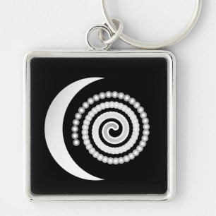 Silver Moon Spiral op zwart Sleutelhanger