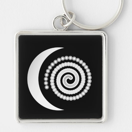 Silver Moon Spiral op zwart Sleutelhanger (Voorkant)