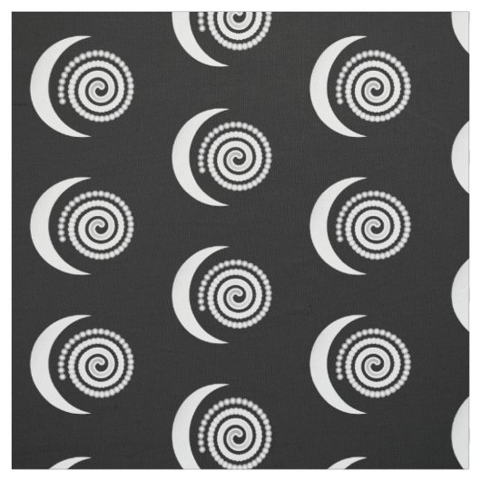 Silver Moon Spiral op zwart Stof (Swatch)