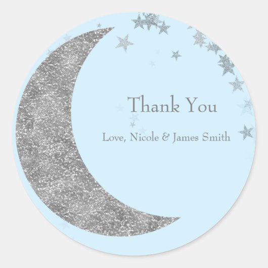Silver Moon & Stars Baby shower Blauw Favor Ronde Sticker (Voorkant)