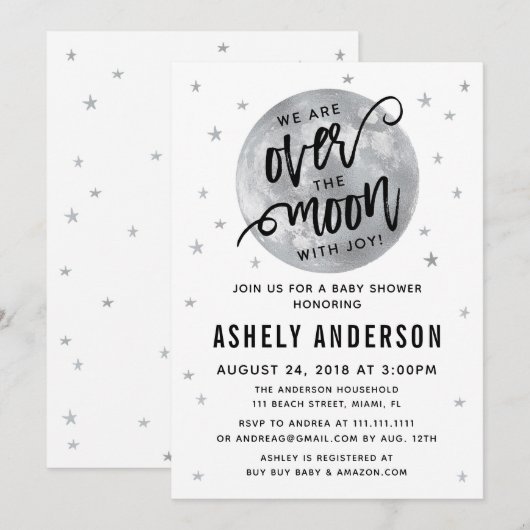 Silver Moon & Stars Baby shower Kaart (Voorkant / Achterkant)