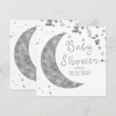 Silver Moon & Stars Baby shower White Invitations Kaart (Voorkant / Achterkant)