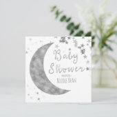 Silver Moon & Stars Baby shower White Invitations Kaart (Staand voorkant)
