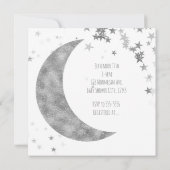 Silver Moon & Stars Baby shower White Invitations Kaart (Achterkant)
