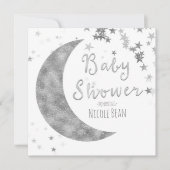 Silver Moon & Stars Baby shower White Invitations Kaart (Voorkant)