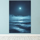 Silver Moonrise – Cinematic Ocean Under the Stars Canvas Afdruk (Insitu (Houten vloer))
