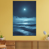 Silver Moonrise – Cinematic Ocean Under the Stars Canvas Afdruk (Insitu (Woonkamer))