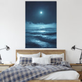 Silver Moonrise – Cinematic Ocean Under the Stars Canvas Afdruk (Insitu (Slaapkamer))