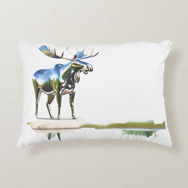 Silver Moose Standbeeld Reflectie Accent Kussen (Voorkant)