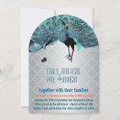 Silver Moroccan Tile Aqua & Coral Peacock Wedding Kaart (Voorkant)