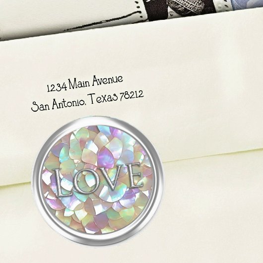 Silver Mother of Pearl Envelope Seal Love Ronde Sticker