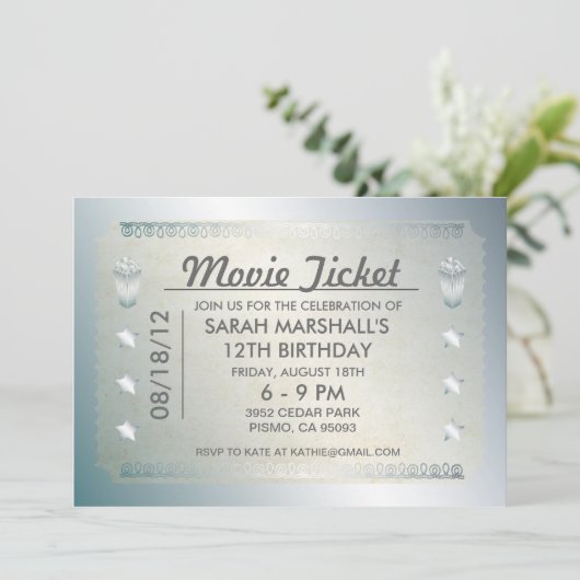 Silver Movie Ticket Kaart (Staand voorkant)