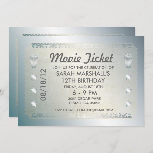 Silver Movie Ticket Kaart (Voorkant / Achterkant)