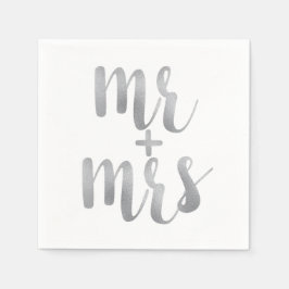 Silver Mr. & Mrs. Cocktail servetten, folie letter Servetten