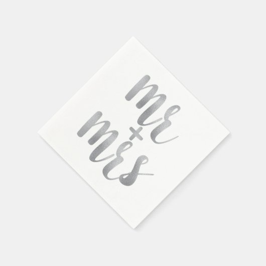 Silver Mr. & Mrs. Cocktail servetten, folie letter Servetten (Hoek)