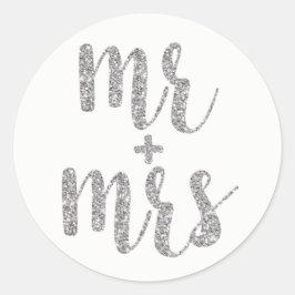 Silver Mr & Mrs stickers, glitter, rond Ronde Sticker