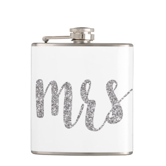 Silver Mrs. flask, glitter font Heupfles (Voorkant)