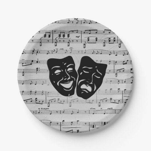 Silver Music- en Theater-maskers Papieren Bordje (Voorkant)