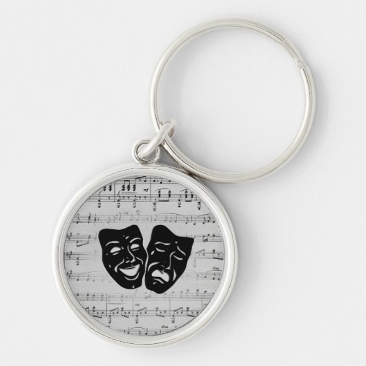 Silver Music- en Theater-maskers Sleutelhanger (Voorkant)