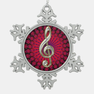 Silver Music Treble Clef Snowflake Ornament