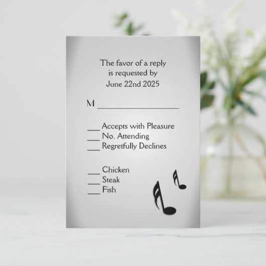 Silver Music Wedding Menu Choice RSVP (Staand voorkant)