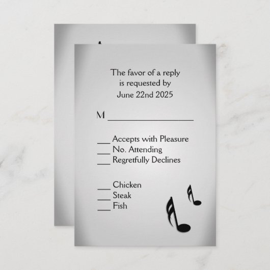 Silver Music Wedding Menu Choice RSVP (Voorkant / Achterkant)