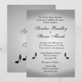 Silver Music Wedding Theme Uitnodiging (Voorkant / Achterkant)