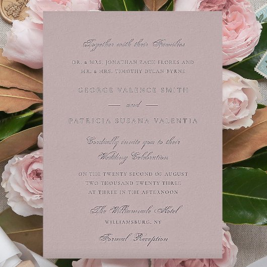 Silver Musk Pink Formal Elegant Wedding Folie Uitnodiging