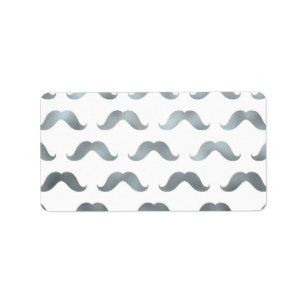 Silver Mustache Faux Metallic Mustaches White Etiket