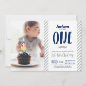 Silver, Mustache | Foto van jongen 1st Birthday Kaart (Voorkant)