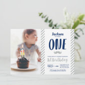 Silver, Mustache | Foto van jongen 1st Birthday Kaart (Staand voorkant)