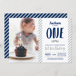 Silver, Mustache   Foto van jongen 1st Birthday Kaart