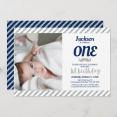 Silver, Mustache | Foto van jongen 1st Birthday Kaart (Voorkant / Achterkant)