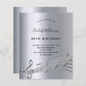 Silver muzieknoten verjaardagsuitnodiging (Voorkant / Achterkant)
