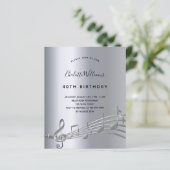 Silver muzieknoten verjaardagsuitnodiging (Staand voorkant)