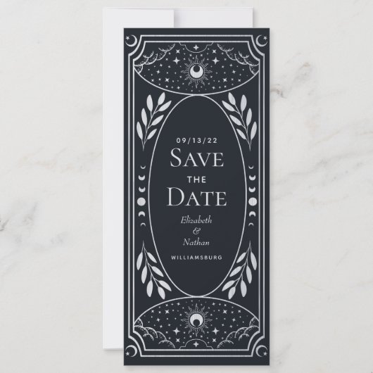 Silver Mystical Sun Moon Tarot Kaart Save the Date (Voorkant)