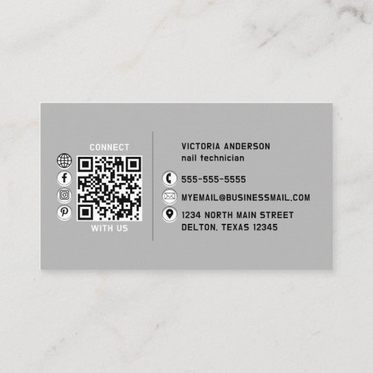 Silver Nails Glitter drukt Typografie Nail Tech op Visitekaartje (Achterkant)