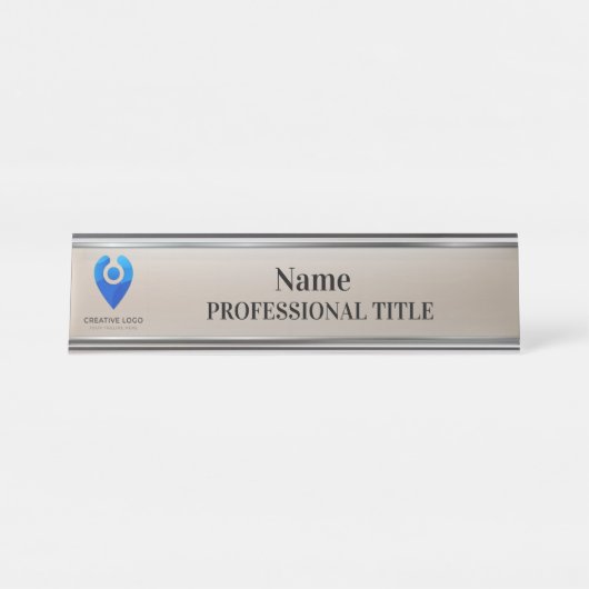  Silver Name Bord met Logo & Slogan Bureau Naambordje (Voorkant)