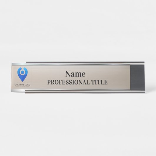  Silver Name Bord met Logo & Slogan Bureau Naambordje (Voorkant)