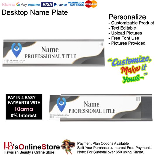  Silver Name Bord w / Logo & Slogan 4 Bureau Naambordje