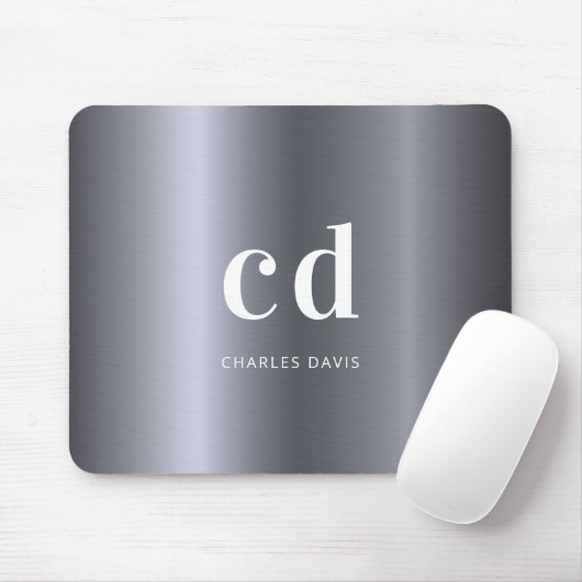 Silver Name monogram initails metallic Muismat (Met muis)