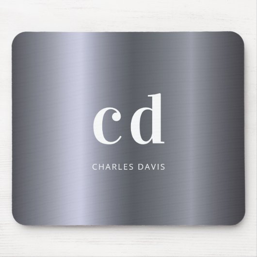 Silver Name monogram initails metallic Muismat (Voorkant)