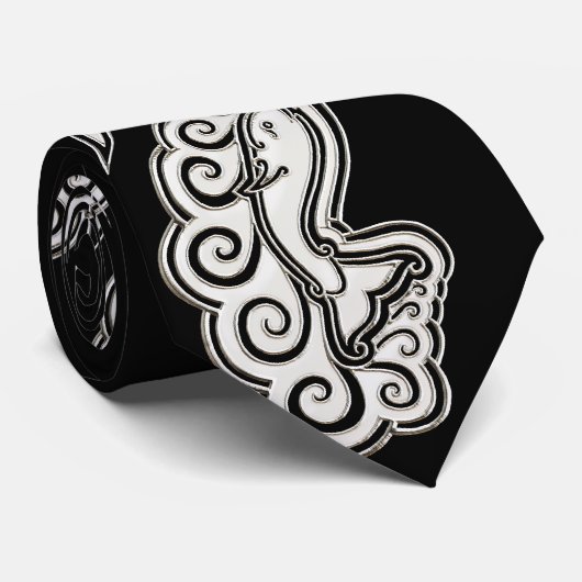 Silver Narwhal Waves Celtic Style Art Stropdas (Opgerold)