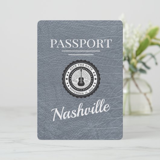 Silver Nashville Passport Bewaar de datum Save The Date (Staand voorkant)