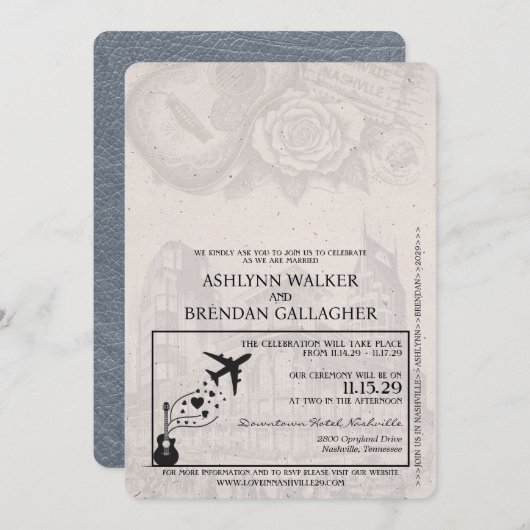 Silver Nashville Passport Wedding Kaart (Voorkant / Achterkant)
