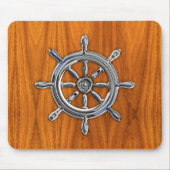Silver Nautical Wheel op Teak Veneer Print Muismat (Voorkant)